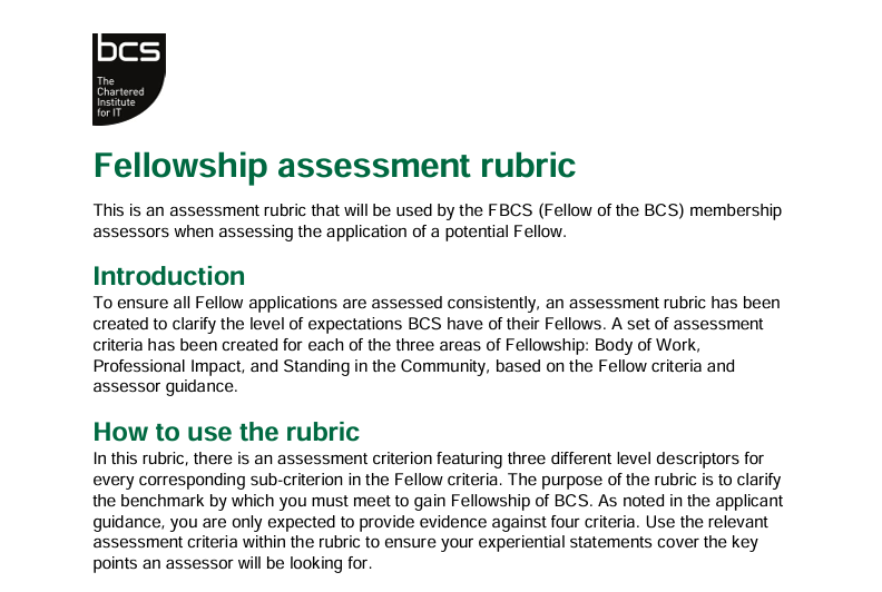 Fellowship assessment rubric